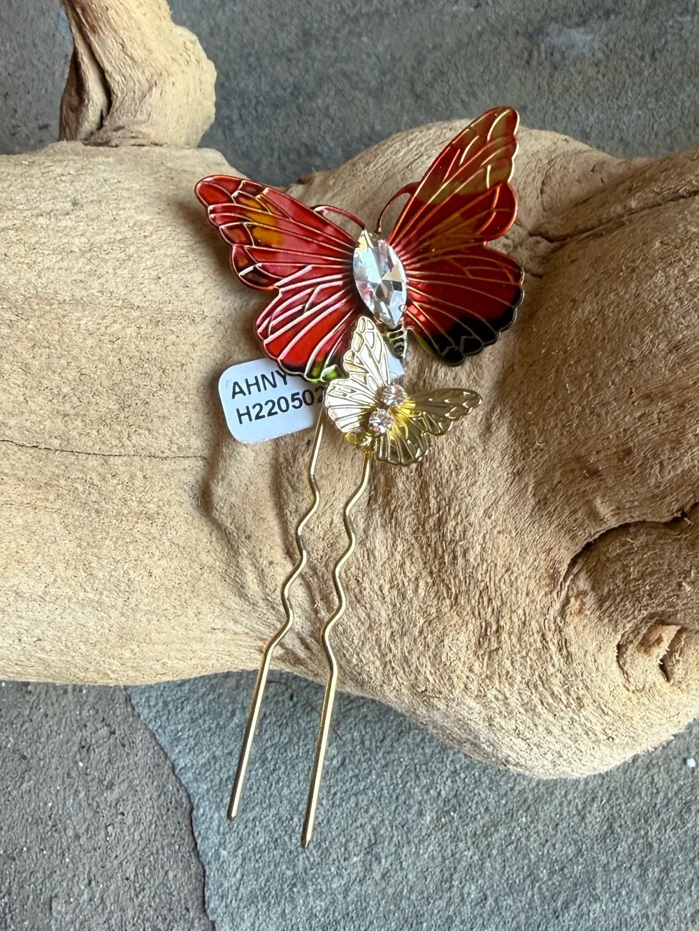 New🌟Anthropologie/Butterfly Hair Pin - Red & Gold Decorative Hair Accessory